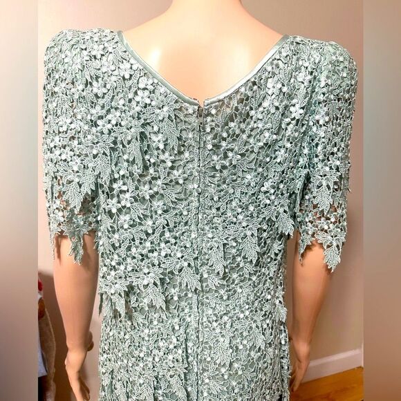 Cattiva Vintage Sage Green Lace Formal Dress Size 10 Gown Made in USA - Picture 7 of 10